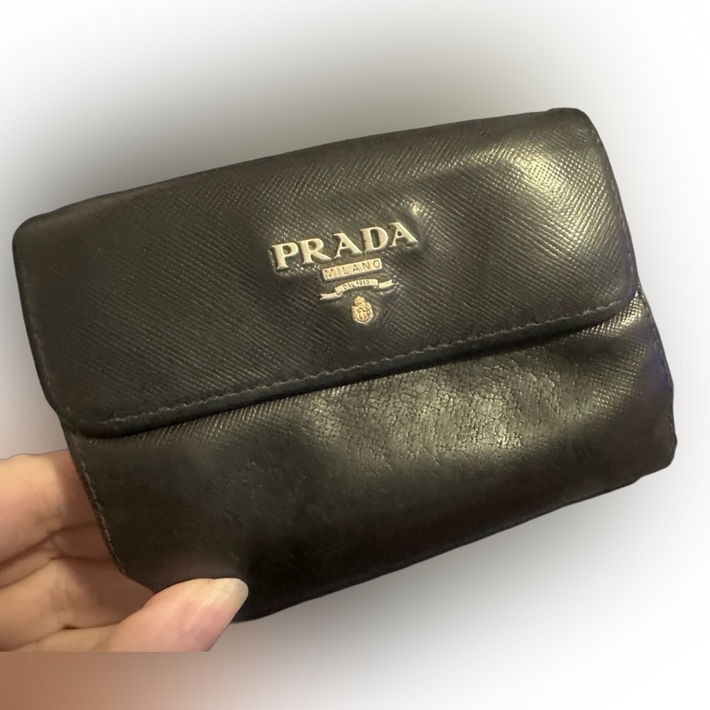 Prada Black Leather Multifold Wallet